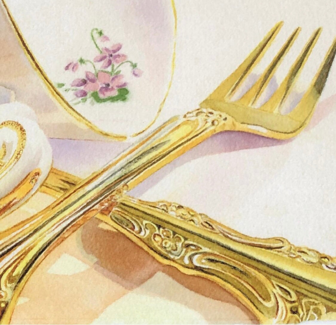Gold fork and spoon